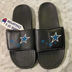 Champion Women's Champion M 7/8 Logo Star Shiny Slide Sandals Black Summer New